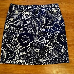 Talbots Navy and White Floral Mini Skirt